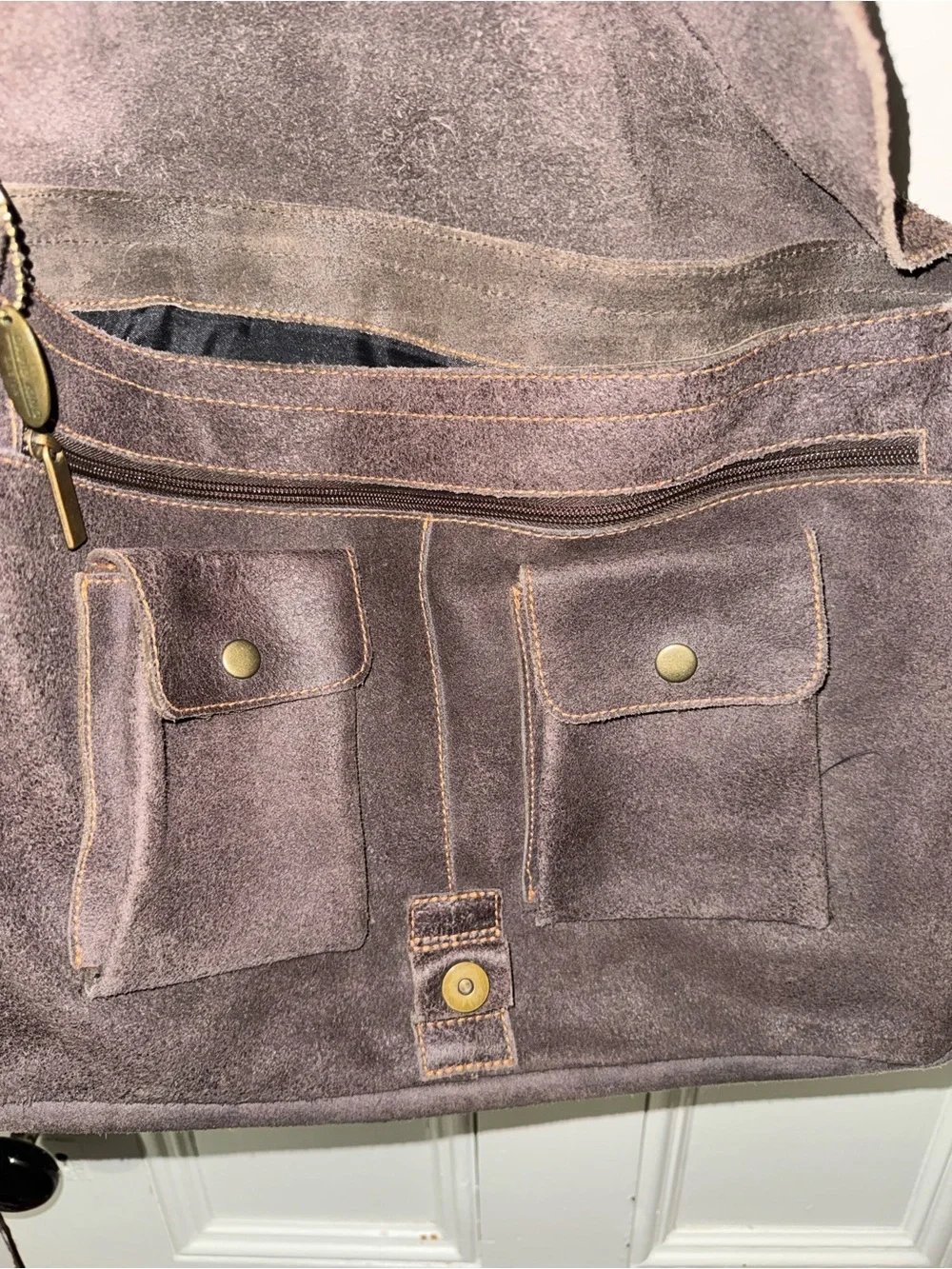 David King Boston Brown Suede Leather Large Messenger Bag